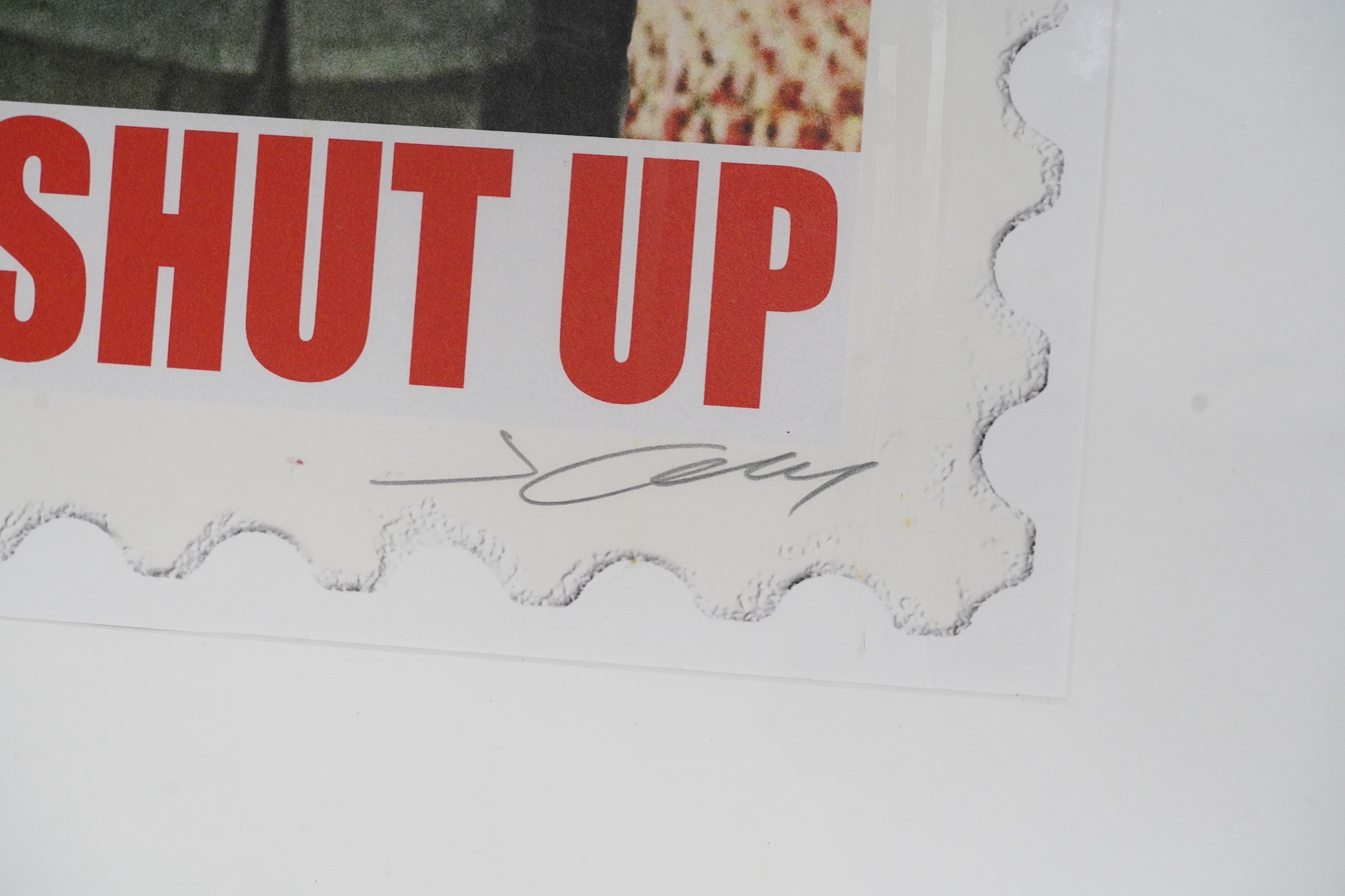 James Cauty (b.1956), print, 'America Shut Up', signed, 59 x 75cm